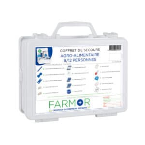 iFarmor - Coffret de secours AGRO-ALIMENTAIRE 8/12 personnes permettant de soigner & protéger. Il contient compresses, pansements compressifs stériles bleus...