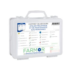 iFarmor - Coffret de secours ATELIER MAINTENANCE ET MECANIQUE 8/10 personnes permettant de soigner & protéger. Il contient sparadrap, pince à écharde avec loupe...