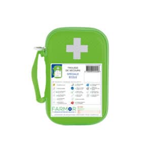 iFarmor - Trousse de secours ÉCOLE petit modèle permettant de soigner & protéger. Elle contient pansements adhésifs, bandes extensibles...