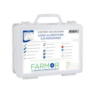 iFarmor - Coffret de secours AGRO-ALIMENTAIRE 4/8 personnes permettant de soigner. Il contient pansements bleus articulations, pansements brûlures et compressifs...