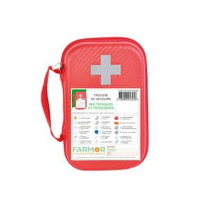 iFarmor - Trousse de secours 1/5 personnes permettant de soigner. Trousse rouge fluo semi-rigide et imperméable conçue pour répondre à tous types de risques.