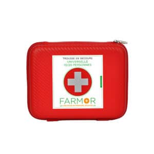 iFarmor - Trousse de secours 1/5 personnes permettant de soigner. Trousse rouge fluo semi-rigide et imperméable conçue pour répondre à tous types de risques.