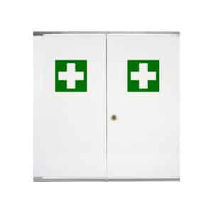 iFarmor - Armoire à pharmacie blanche en tôle vide avec 12 étagères, 2 portes et livré avec 2 clés.