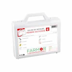 iFarmor - Valise de secours membre sectionné avec support mural et poignée. Contient pansements compressifs, pochette isotherme…