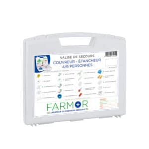 iFarmor - Valise de secours COUVREUR ET ÉTANCHEUR 4/6 personnes permettant de soigner & protéger. Elle contient pansements adhésifs, tube de crème solaire UV 50 +...