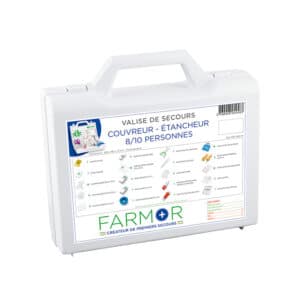 iFarmor - Valise de secours COUVREUR ET ÉTANCHEUR 8/10 personnes permettant de soigner & protéger. Elle contient pansements adhésifs, tube de crème solaire UV 50 +...