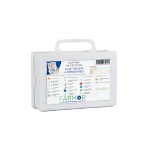 iFarmor - Coffret de secours ÉLECTRICIEN 4 personnes permettant de soigner & protéger. Il contient pansement brûlures, mèches hémostatiques stériles...