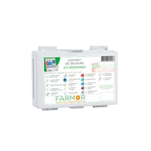 iFarmor - Coffret de secours 2/4 personnes en ABS avec support mural contient le nécessaire pour apporter les premiers soins bandes extensibles, sérum physiologique