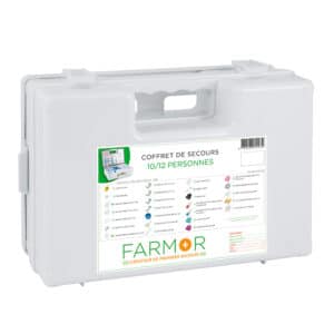 iFarmor - Coffret de secours multirisques 10/12 personnes en ABS blanc, permettant de soigner. Il contient écharpe triangulaire, pansements compressifs…