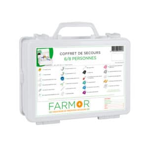 iFarmor - Coffret de secours 6/8 personnes permettant de soigner. Il contient couverture de survie, compresses anti coups, bande extensible