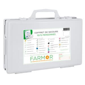 iFarmor - Coffret de secours multirisques 10/12 personnes en ABS blanc, permettant de soigner. Il contient écharpe triangulaire, pansements compressifs…