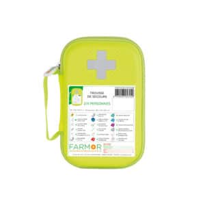 iFarmor - Trousse de secours 2/4 personnes munie d’une croix réfléchissante et un zip, permettant de soigner. Elle contient compresses stériles, bandes extensibles