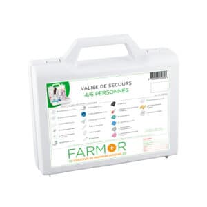 iFarmor - Valise de secours 4/6 personnes permettant de soigner. Elle contient des mèches hémostatiques Coalgan, sachets de crème pour les brûlures et gerçures