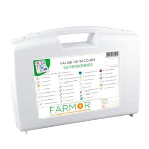 iFarmor - Valise de secours multirisques 50 personnes, permettant de soigner. Elle contient pulvérisateur de solution nettoyante, masque bouche à bouche.