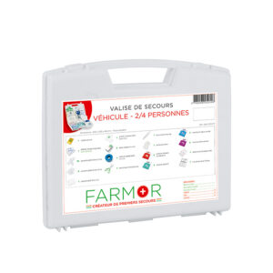 iFarmor - Valise de secours Véhicule 2/4 personnes permettant de soigner. Contient éthylotest chimique, couverture de survie