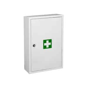 iFarmor - Armoire à pharmacie blanche en tôle vide avec 2 étagères, une porte et livré avec 2 clés.